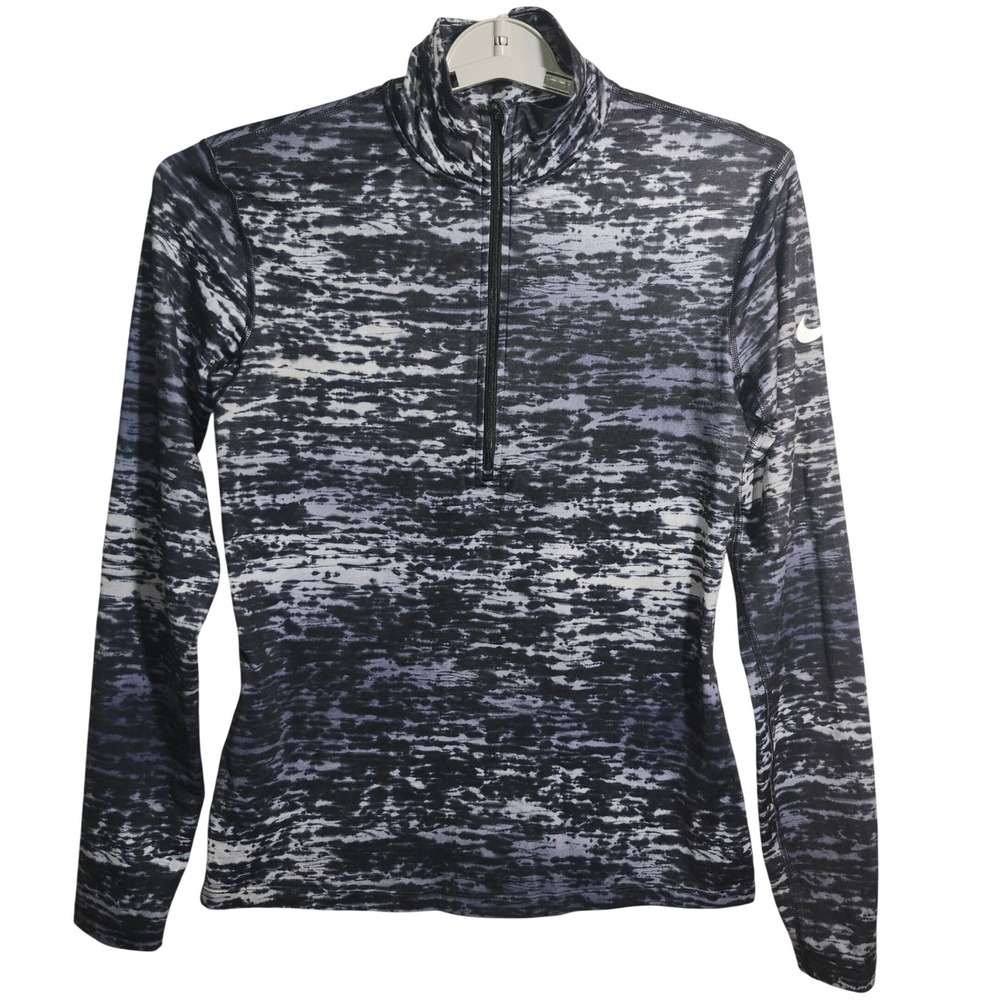 Nike Pro Dri-FIT Womens Large 1/4 Zip Pullover Black White Abstract 856409-010